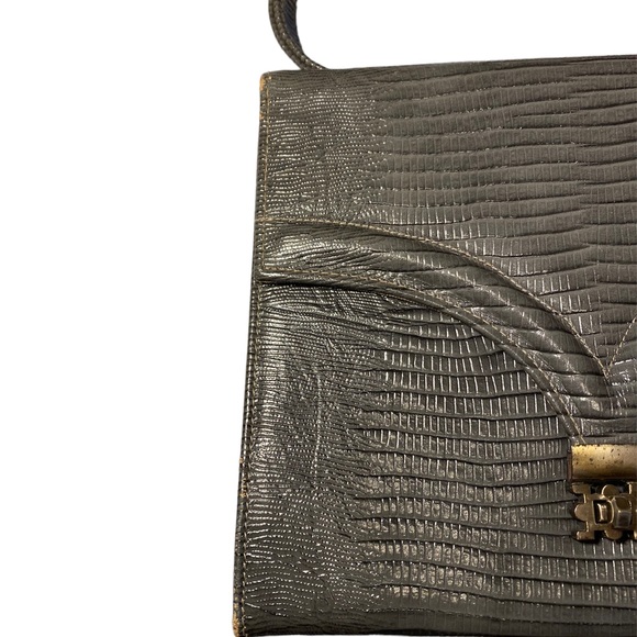 Vintage 50s 60s Triangle New York Grey Lizard Alligator Handbag Purse - Picture 9 of 14